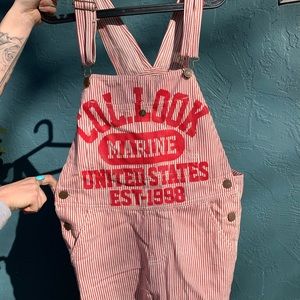 Red and White Pinstripe Overalls